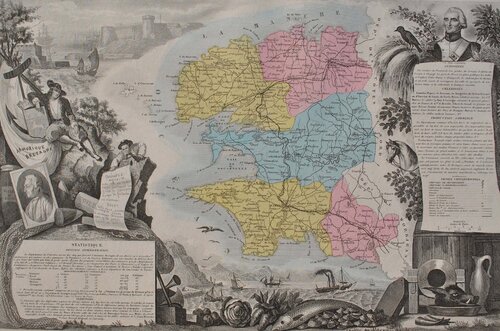 France, Carte ancienne du Finistère Victor Levasseur