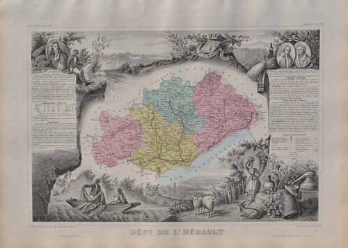 France, Carte ancienne de l'Hérault, Gravure originale de Victor Levasseur, Impresión a la venta en Singulart