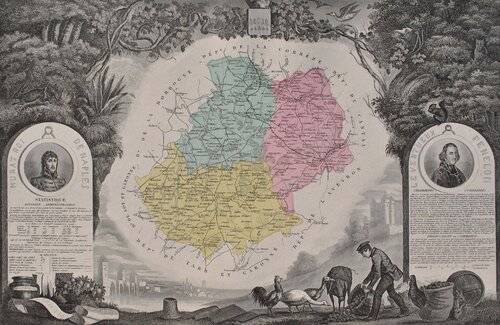 France, Carte ancienne du Lot Victor Levasseur