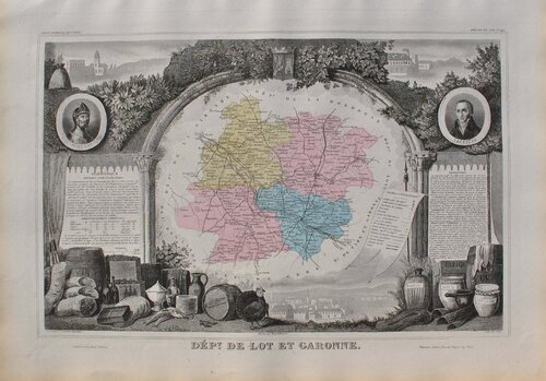 France, Carte ancienne du Lot et Garonne, Gravure originale Victor Levasseur