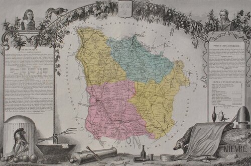 France, Carte ancienne de la Nièvre Victor Levasseur