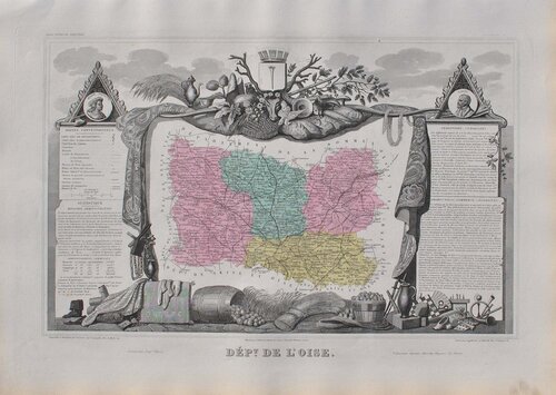 France, Carte ancienne de l'Oise, Gravure originale Victor Levasseur