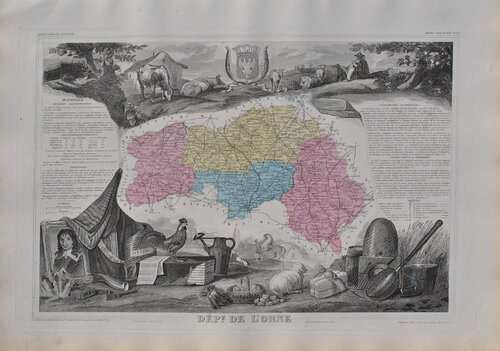 France, Carte ancienne de l'Orne, Gravure originale Victor Levasseur