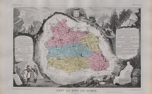 France, Carte ancienne du Puy de Dôme, Gravure originale Victor Levasseur