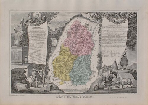 France, Carte ancienne du Haut Rhin, Gravure originale Victor Levasseur