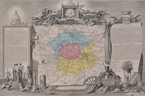 France, Carte ancienne de la Seine Victor Levasseur