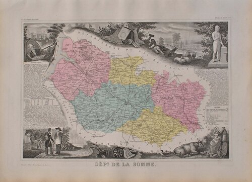 France, Carte ancienne de la Somme, Gravure originale Victor Levasseur