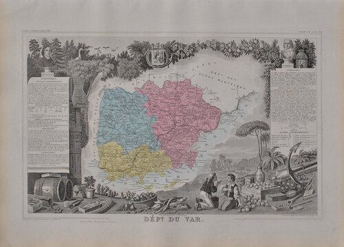 France, Carte ancienne du Var, Gravure originale Victor Levasseur