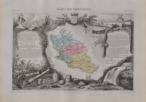 France, Carte ancienne du Vaucluse, Gravure originale Victor Levasseur