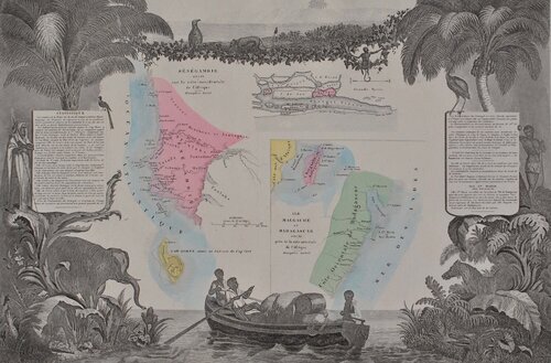 Carte ancienne de Madagascar, Sénégal et Gambi van Victor Levasseur, Afdruk te koop op Singulart