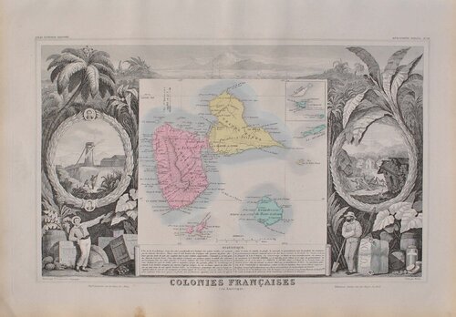 Carte ancienne de la Guadeloupe, Gravure originale by Victor Levasseur, Print for Sale on Singulart