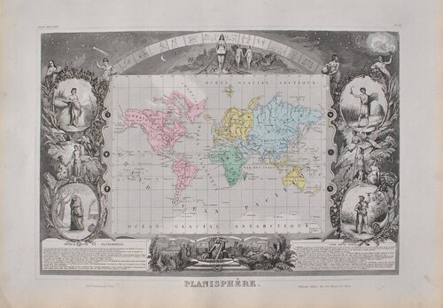 Carte ancienne Planisphère van Victor Levasseur, Afdruk te koop op Singulart