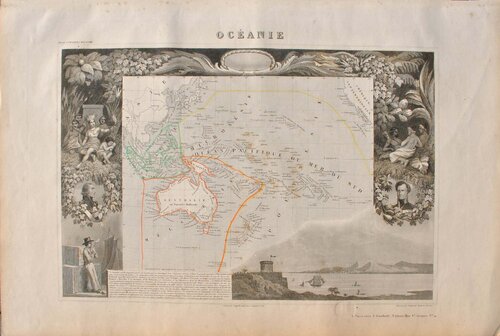 Carte ancienne de l'Océanie et limites, Gravure originale di Victor Levasseur, Stampa in vendita su Singulart
