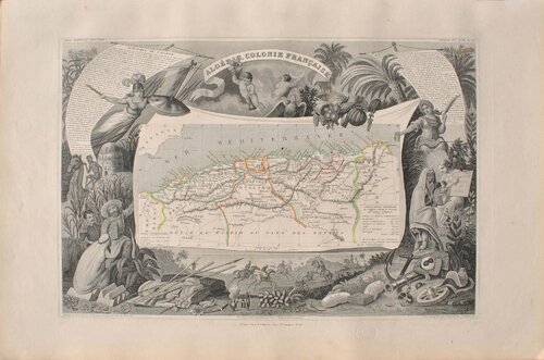 Carte ancienne de l'Algérie Colonie Française et de ses arrondissements, Gravure originale van Victor Levasseur, Afdruk te koop op Singulart