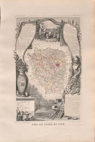 Carte ancienne de la Seine et Oise et ses arrondissements, Gravure originale van Victor Levasseur, Afdruk te koop op Singulart