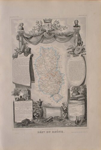 Carte ancienne du Rhône et ses arrondissements, Gravure originale by Victor Levasseur, 版画 for Sale on Singulart