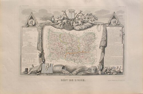 Carte ancienne du département de l'Oise et ses arrondissements, Gravure originale de Victor Levasseur, Impresión a la venta en Singulart
