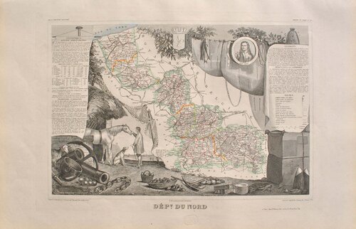 Carte ancienne du département du Nord et ses arrondissements, Gravure originale de Victor Levasseur, Impresión a la venta en Singulart