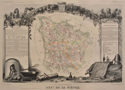 Carte ancienne de la Nièvre von Victor Levasseur, Druck kaufen auf Singulart