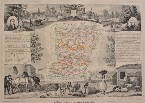 Carte ancienne de la Mayenne van Victor Levasseur, Afdruk te koop op Singulart