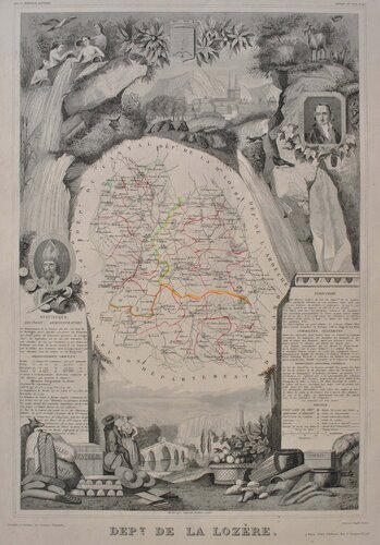 Carte ancienne de la Lozère van Victor Levasseur, Afdruk te koop op Singulart