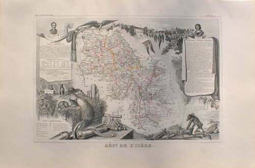 Carte ancienne  de l'Isère van Victor Levasseur, Afdruk te koop op Singulart