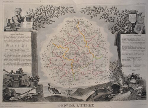 Carte ancienne  de l'Indre van Victor Levasseur, Afdruk te koop op Singulart