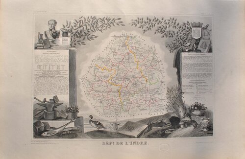 Carte ancienne de l'Indre et ses arrondissements, Gravure originale by Victor Levasseur, Print for Sale on Singulart