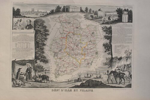 Carte ancienne  de l'Ille et Vilaine van Victor Levasseur, Afdruk te koop op Singulart