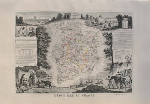 Carte ancienne de l'Ille et Vilaine et ses arrondissements, Gravure originale by Victor Levasseur, Print for Sale on Singulart