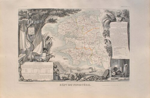 Carte ancienne du Finistère et ses arrondissements, Gravure originale von Victor Levasseur, Druck kaufen auf Singulart