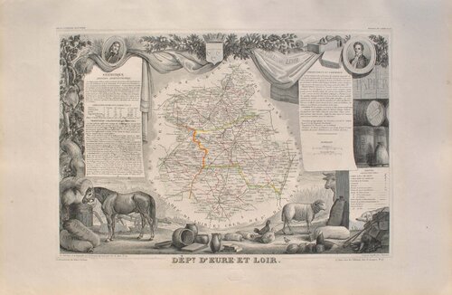 Carte ancienne de l'Eure et Loir et ses arrondissements, Gravure originale by Victor Levasseur, Print for Sale on Singulart