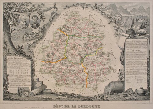 Carte ancienne de la Dordogne van Victor Levasseur, Afdruk te koop op Singulart