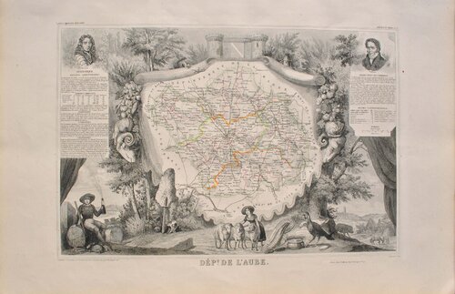 Carte ancienne de l'Aube et ses arrondissements, Gravure originale de Victor Levasseur, Impresión a la venta en Singulart
