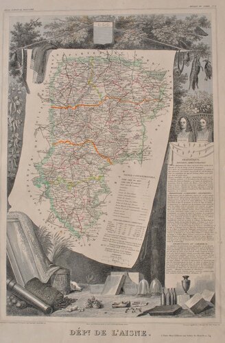Carte ancienne de l'Aisne van Victor Levasseur, Afdruk te koop op Singulart