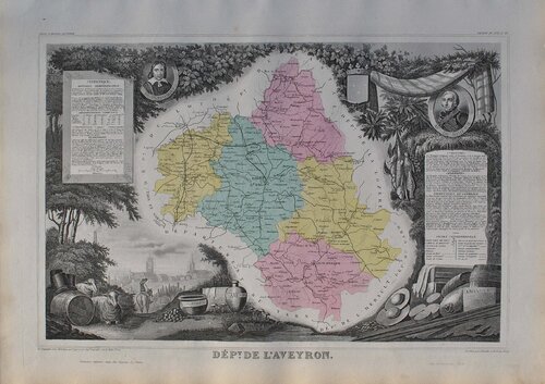 France, Carte ancienne de l'Aveyron, Gravure originale van Victor Levasseur, Afdruk te koop op Singulart