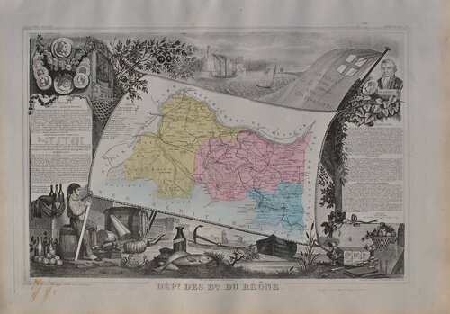 France, Carte ancienne du Rhône, Gravure originale de Victor Levasseur, Impresión a la venta en Singulart