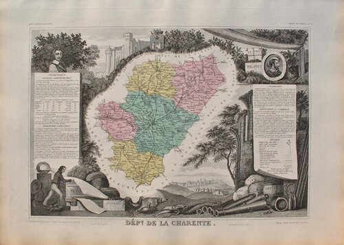 France, Carte ancienne de la Charente, Gravure originale by Victor Levasseur, 版画 for Sale on Singulart