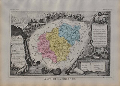 France, Carte ancienne de la Corrèze, Gravure originale de Victor Levasseur, Impresión a la venta en Singulart