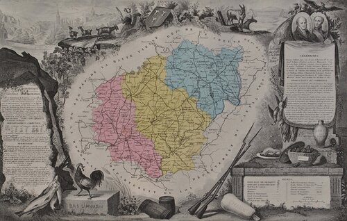 France, Carte ancienne de la Corrèze van Victor Levasseur, Afdruk te koop op Singulart
