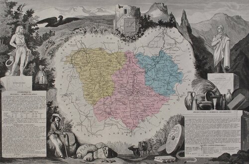 France, Carte ancienne de la Haute Loire van Victor Levasseur, Afdruk te koop op Singulart