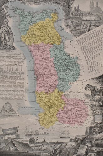 France, Carte ancienne de la Manche van Victor Levasseur, Afdruk te koop op Singulart