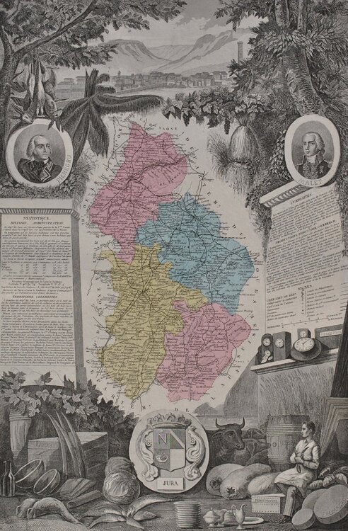 France, Carte ancienne du Jura Victor Levasseur