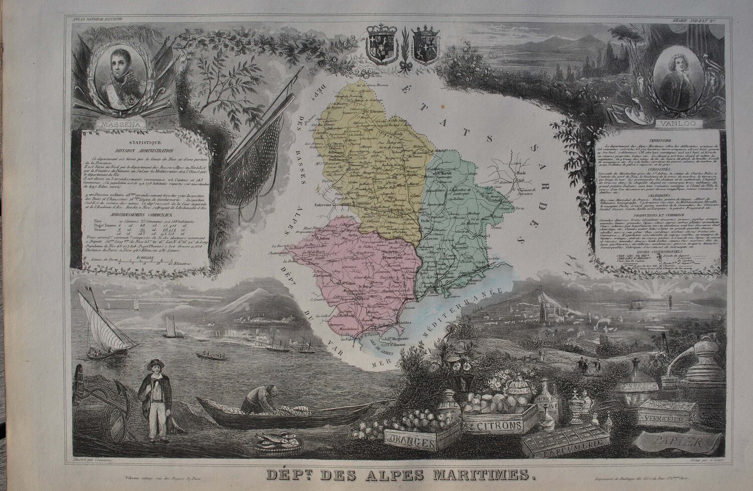 France, Carte ancienne des Alpes Maritimes Victor Levasseur Impresión en venta