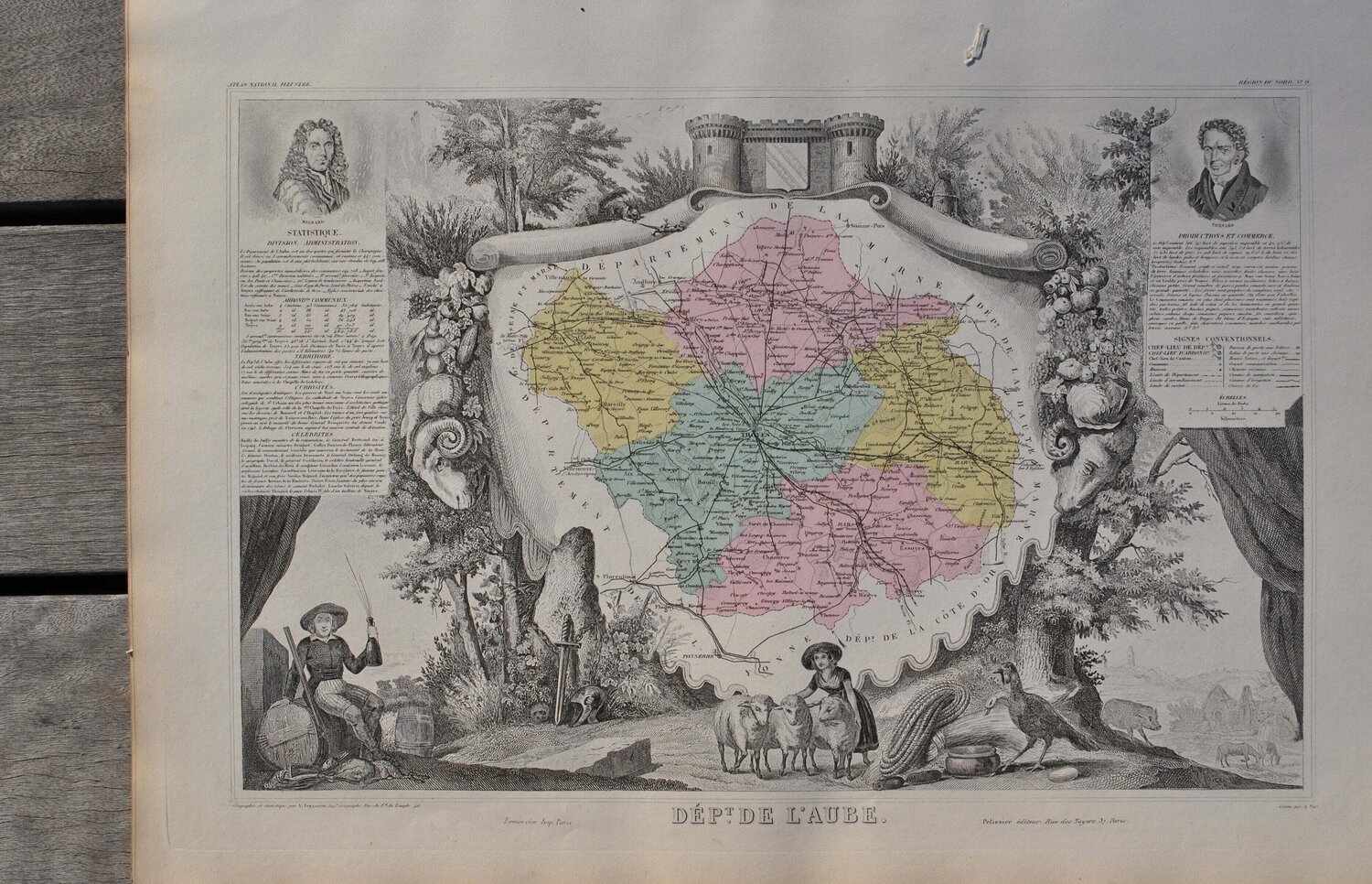 France, Carte ancienne de l'Aube Victor Levasseur Stampa in vendita