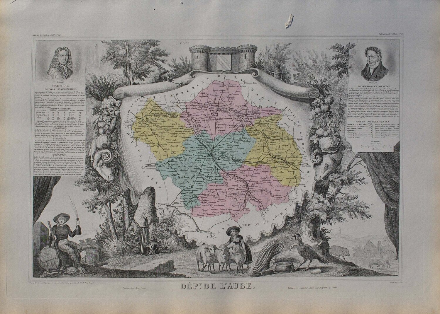 France, Carte ancienne de l'Aube, Gravure originale Victor Levasseur Stampa in vendita