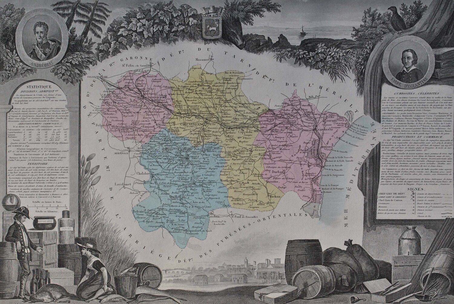 France, Carte ancienne de l'Aude Victor Levasseur Druck zu verkaufen