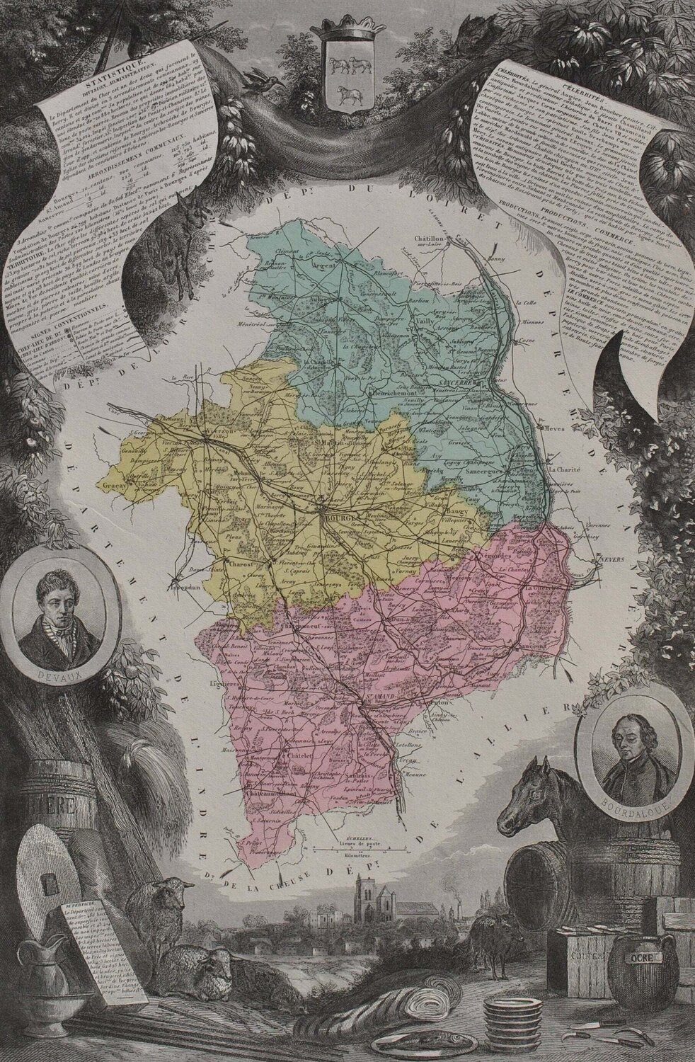 France, Carte ancienne du Cher Victor Levasseur Druck zu verkaufen