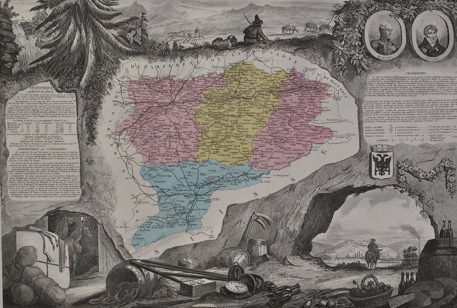 France, Carte ancienne du Doubs Victor Levasseur Druck zu verkaufen