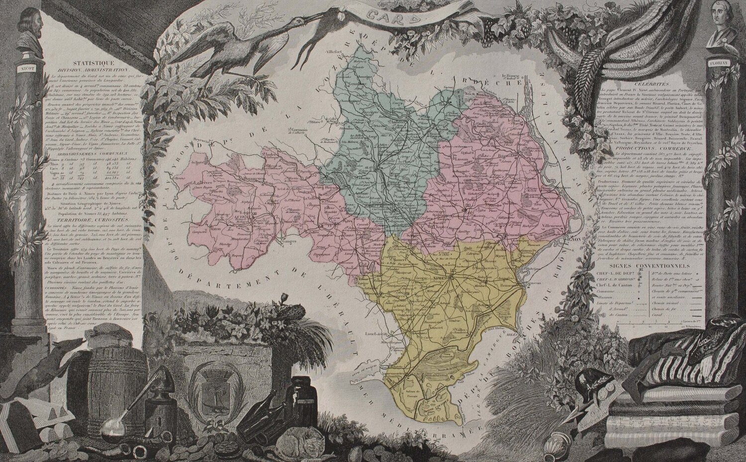 France, Carte ancienne du Gard Victor Levasseur Druck zu verkaufen